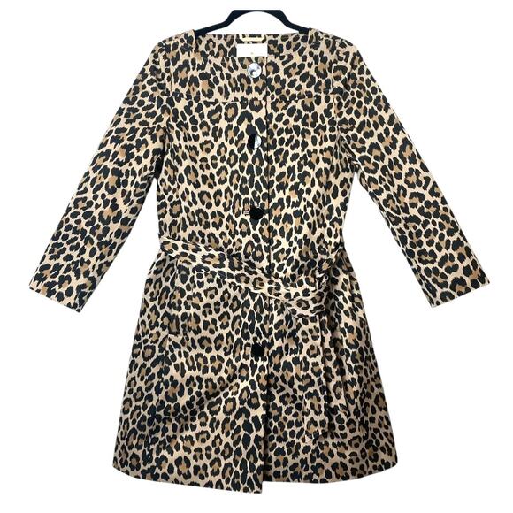 KATE SPADE TRENCH COAT JACKET BELTED LONG TAN BLACK WATERPROOF LEOPARD CHEETAH - Picture 1 of 10